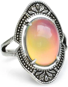 - Anello Dell’Umore Con Pietra Ovale Cambiacolore – Vintage in Ottone Effetto Ar - Foto 1 di 12