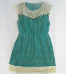 Flying Tomato Girl's Youth Large Green and Beige Lace Lined Dress - Picture 1 of 5
