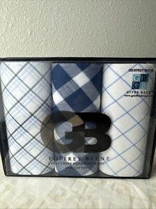 Geoffrey Beene 100% Cotton Men's Fine Handkerchiefs 3 Pack White Blue - Picture 1 of 1