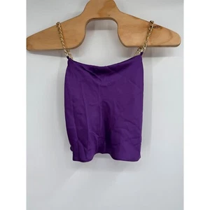 Bailey 44 Satin Purple Crop Top Gold Chain Straps NWT Sz S - Picture 1 of 8