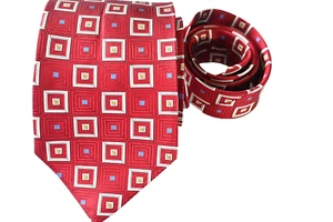 NORDSTROM MEN'S TIE RED/PLAIDS & CHECKS WIDTH: 3.75" LENGTH: 59" - Picture 1 of 3