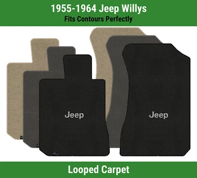 Передние коврики Lloyd Classic Loop для Jeep Willys 55-64 годов выпуска с серебристыми на черном Jeep - Изображение 1 из 4