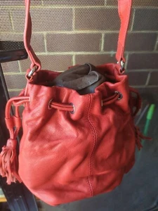 Bel & John Red Leather Designer Handbag NEW Drawstring Bucket - Picture 1 of 10