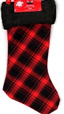 Christmas Holiday 18 Inch Classic Red and Black Plush Felt/Velvet Stockings