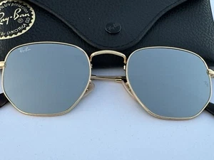 NEW Ray-Ban RB3548N 001/30 Arista HEXAGONAL / Flat Silver Mirror Sunglasses - Picture 1 of 5