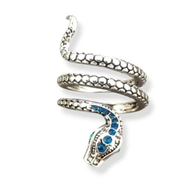 Anillo de serpiente envolvente de plata para hombre y mujer topacio azul talla 8 Foto 1 de 3