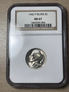 1942-P Jefferson Nickel NGC MS67 Silver War Nickel - Picture 1 of 4