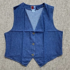 Neu Vintage Sonnengürtel Jeansweste Damen Gr. XL blau Jeans Knopfleiste ärmellos 90er - Bild 1 von 4
