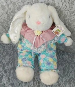 Dan Dee Soft Expressions Bunny Rabbit White Blue Floral Easter 17" Plush Stuffed - Picture 1 of 14