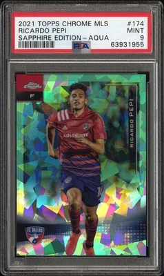 2021 TOPPS CHROME MLS SAPPHIRE AQUA RICARDO PEPI 28/99 PSA 9 MINT #174 - Image 1 of 2