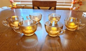 Vintage Indiana Carnival Glas Ringelblume schillernd Bowle Tassen-6er Set Bernstein - Bild 1 von 11