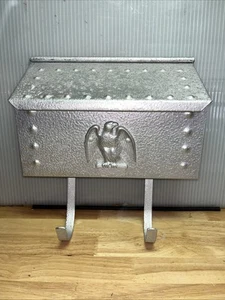 Vintage 1960’s Steel Wall Hanging Mailbox W/Eagle Emblem Newspaper Hooks ~12”x9” - Picture 1 of 10