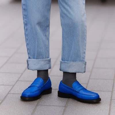 Sebago USA Women's SZ 9.5 Docksides Ostrich Leather Penny Loafer Royal Blue RARE - Image 1 of 4