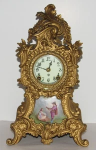 Antique Ansonia Gilt Metal and Porcelain Ornate Mantel Clock 8-Day, Time/Strike - Picture 1 of 17