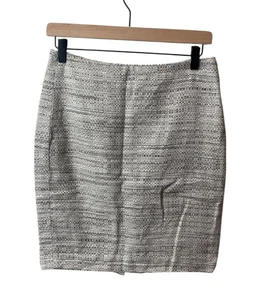 Ann Taylor Skirt Womens 2P Gray White Tweed Texture Lined Back Slit Career Linen - Picture 1 of 7