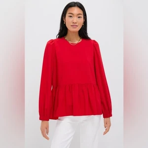 Blusa Pomander Place Carlota Peplum en Rojo Manga Larga Top Acanalado Fluido Cerradura - Imagen 1 de 13