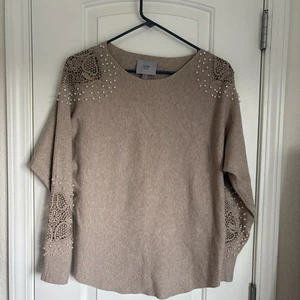 Maglione donna Liv Milano marrone con perline e pizzo - Taglia S - Foto 1 di 8