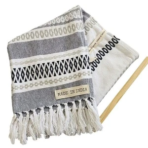 Bohemian Style Cotton Throw Blanket With Texture Decorative Blue 50x60in India - Picture 1 of 12