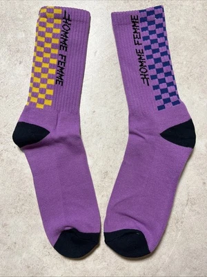 Homme Femme Purple With Racing Checkers Socks OS - Image 1 of 4