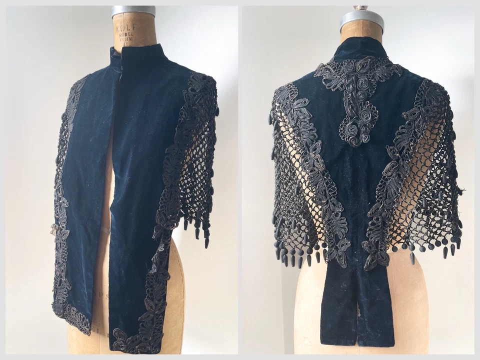 Antiguo manto victoriano de terciopelo azul marino de 1800 gótico romántico histórico XS Foto 1 de 4