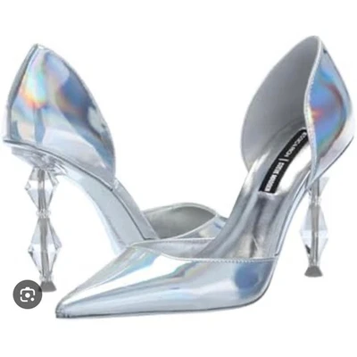 Steve Madden Talia Iridescent DOrsay Pointed Toe Heels Dazzling Silver Size 7 - Image 1 of 4