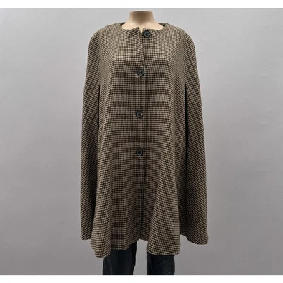 Chaqueta ZARA Mujer S Marrón Pata de Gallo Mezcla de Lana Capa Poncho Academia LEER Foto 1 de 4