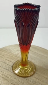 Vtg Viking Glass Amberina 6” Bud Vase in Yesteryear Pattern Very Heavy Red Gold - Picture 1 of 13