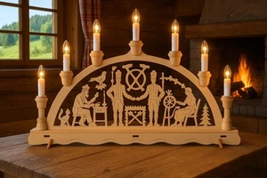 Schwibbogen Holz 50cm beleuchtet 7-flammig Bergmänner Weihnachten Deko Fenster - Picture 1 of 4
