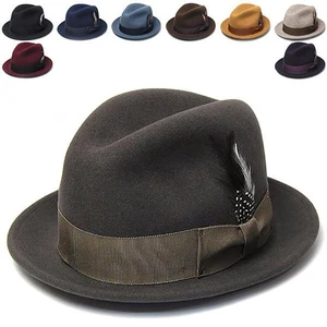 Men Fashionable Retro Short-Brimmed Top Hat 100% Wool Top Hat Fedora Hat - Picture 1 of 18