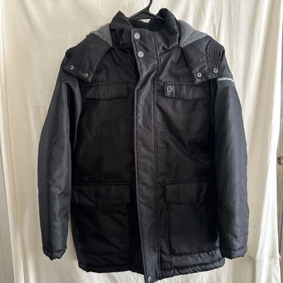 Abrigo para niños Calvin Klein talla 10/12 con capucha negro forrado gris Foto 1 de 4