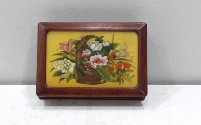 Caja de almacenamiento de madera para joyería con tapa de vidrio pintado chino Foto 1 de 4