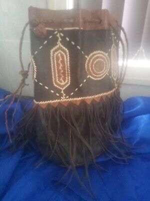 Vintage African Tuareg Bag Fringe Masai Leather Bucket Bag • 110$