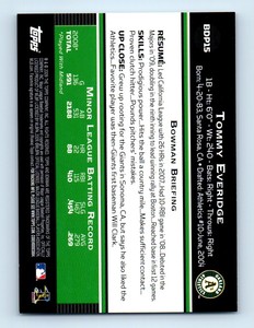 2009 BOWMAN DRAFT PICKS & PROSPECTS TOMMY EVERIDGE RC OAKLAND ATHLETICS #BDP15