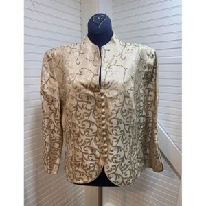 Vintage JS Collections formal satin paisley sequin Blazer size 12 womens - Picture 1 of 9