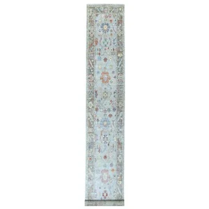 Alfombra de corredor 2'5"x17'1" de lana brillante anudada a mano gris angora Oushak XL R56115 - Imagen 1 de 6