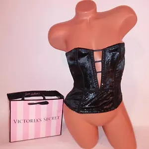 Victoria Secret Dessous Bustier Korsett XS schwarz Samt schimmernd entbeint - Bild 1 von 8