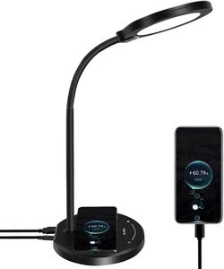 LED Desk Lamp w/ USB, 5 Modes, 10 Brightness Levels, Eye-Caring, Black - Picture 1 of 12