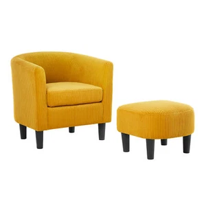 Modern Accent Chair,Upholstered Arm Chair Corduroy Single Sofa Chair with Ott - Picture 1 of 6