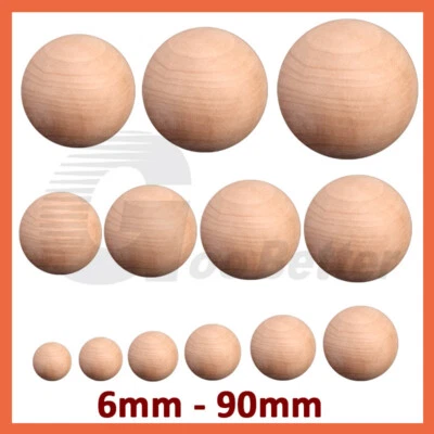 Plain Natural Wooden Craft Round Balls Beads WITH NO HOLE SIZE 6mm - 90mm DIY - Image 1 of 4