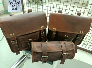 3 Motorcycle Saddle Goat Leather Bags Saddlebag Luggage Bag For Sportster JMB - Bild 1 von 16