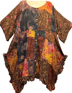 Nwt FUNKY STUFF nothing matches patch ruffle rayon hanky TOP TUNIC 4X Free shipp - Picture 1 of 6