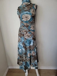 Jiki Monte Carlo Sweater Dress Blue Floral Wool Blend Sleeveless Maxi 40 Small/M - Picture 1 of 16