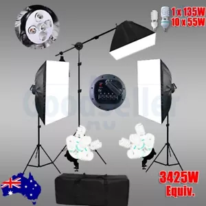 Photo Continuous Softbox Lighting Boom Video Studio Soft Box Light Stand Kit - Picture 1 of 15