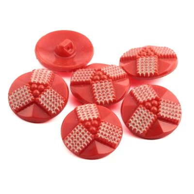 Lot (6) Czech Art Deco vintage geometric red and white glass buttons 23mm - Image 1 of 2