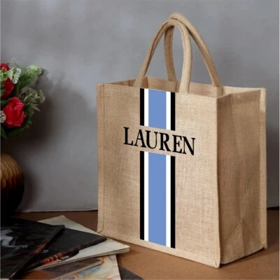 Personalised Tote Bag with Name, Name Bag, Jute Lunch Bag, Women's Girls Gift - Image 1 of 4