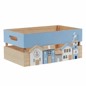 Blue Coastal Nautical Storage Box Great For Coastal Themed Home - Picture 1 of 4