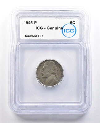 1945-P Jefferson Nickel Doubled Die Genuine ICG *0865 - Image 1 of 3