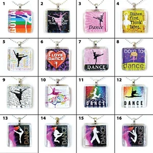 Collar colgante de azulejos de vidrio con tema de danza joyería diseño artístico portátil #1-16 - Imagen 1 de 2