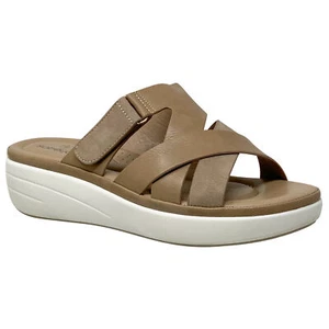 Women's Platform Sandals Strappy Buckle Accent Open Toe Comfort Slides Tan PU - Picture 1 of 8