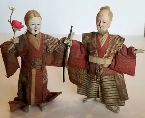Pareja de muñecas Hina japonesas antiguas raras del siglo XIX Ningyo anciano mujer - Imagen 1 de 5